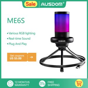 Microphones AUSDOM ME6S USB Gaming Microphone for Recording and Streaming Headphone Output TouchMute RGB Modes Mic for Laptop/Computer/Mac