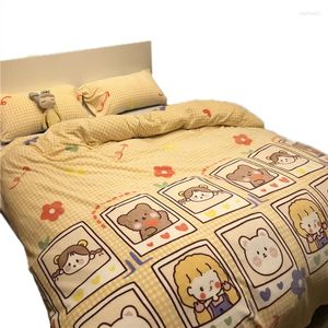 Set di biancheria da letto 4 pezzi da 1,5 m da 1,8 m di vello a corallo latte foglio letto a doppia facciata filo filo filo filo filo panna giallo con federa