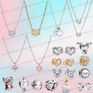 Designer Charms Cionclane a ciondolo per donna Regalo per la festa della mamma con scatola Fit Pandoras Disnes Mickes Mouse Orecchini scintillanti Orecchini in argento Gioielli