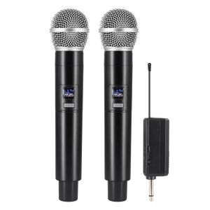 Microfoni Microfono wireless 2 Canali UHF Micphone per mano portatile professionale per lo spettacolo della chiesa di karaoke per feste in incontro con una nuova vendita calda bene