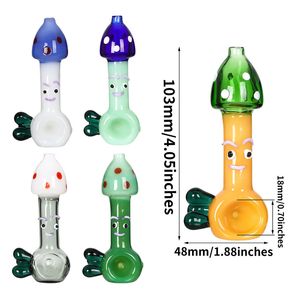 Mushroom Shaped Glass Smoking Pipes With Bowl Handmade Slide Puffs Tobacco Dry Herb Pipe Transparent Small Smoke Pipes 103mm 5 Colors