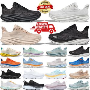 Designer Bondi Clifton 8 9 Running Shoes For Men Women Triple Black White Cloud Blue Blanc de Blanc Outdoor Mens Womens Shoe Trainers Sneakers Storlek 36-47 TOPP