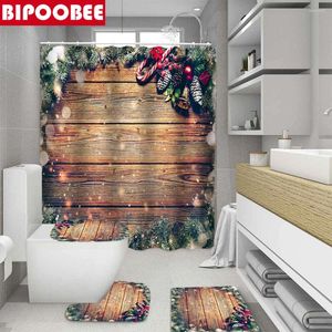 Zasłony prysznicowe Wysokiej jakości zasłona z ziarna drewna na festiwal łazienki dekoruj dzwonki do nadrukowane maty do kąpieli dywaniki przeciwpoślizgowe dywan