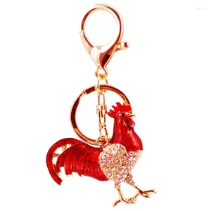 Keychains Cock Luxury Rooster Chicken Crystal Trinket Key Ring Chains Holder Metal Animal Keyrings