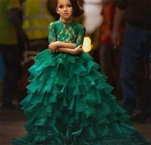 2017 Emerald Green Green Junior Girl S Dresses de concurso para adolescentes Princess Flower Girl Girl Birthday Party Dress Ball Dress Organza LON5438478