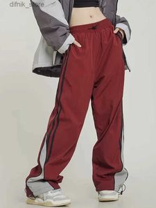 Dżinsy damskie workowate proste spadochrony spodni vintage punkowy harajuku hip hop Korea sznurka Y2K Spodnie splice zwykłe pikantne spodnie Y240408