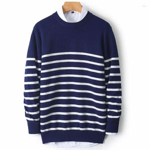 Herrenpullover reine Wollpullover O-Nack Marinestil gestreift