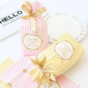 Gift Wrap 23.5 15cm 50pcs Cute Yellow Pink Stripe Design Bag Cookie Chocolate Plastic Packaging Bags