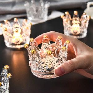 Candle Holders INS Luxury Glass Candlestick Crystal Golden Crown Necklace Ring Storage Dish Incense Holder Home Decoration