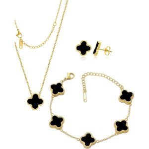 OSIRIDEH2 Clover Jewelry Set Gold Plated Stainless Steel Necklace Flower Design Clover Women's Elegant Clover Necklace Flower Style Jewelry Gift