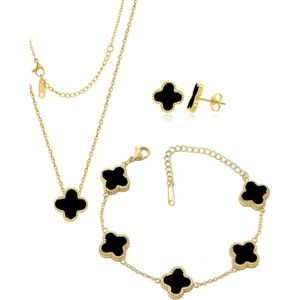 Osirideh2 Klee Schmuck Set Gold plattiert Edelstahl Halskette Blume Design Klee Frauen eleganter Klee Halskette Blumenstil Schmuck Geschenk