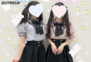 Frauenblusen Mode japanische Stil Frühlingssommer Tops Spitze gekräuseltes schulterfreier Bluse süßes süßes Kurzarmhemd