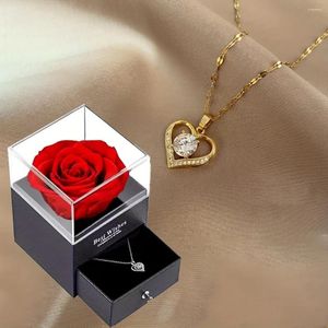 Halsbandörhängen Set Luxury Zircon med bevarad Rose Flower Gift Box smycken för mamma flickvän fru födelsedag jul romantiska gåvor