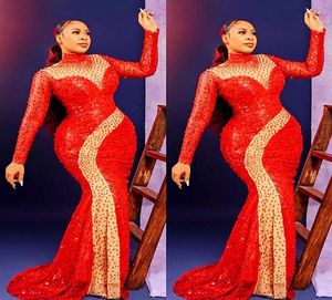 2021 Plus Size Arabic Aso EBI Red Luxurious Skilly Prom Dresses Beaded Squinded Evening Party Second Recences GOW8121977