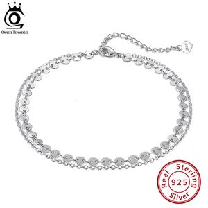 ORSA KETLELES 925 Silver Proste niezbędne link Anklets Warstwowy łańcuch kablowy 4 mm monety Anklet Women Bejdia Wakacje Prezent SA15 240408