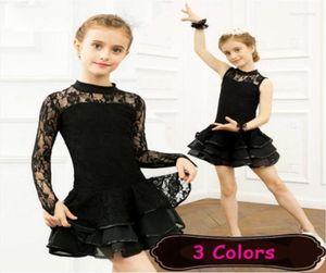 Vestido de renda de renda para crianças estas sexy salão de baile tango salsa latin dança vestido crianças vermelhas preto para meninas manga longa1776422