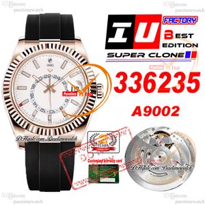 Sky Dweller 336235 A9002オートマチックメンズウォッチIUF 42mmローズゴールド904LスチールホワイトスティックダイヤルブラックラバーストラップスーパーエディションとSMAEシリアルカードウォッチPuretime