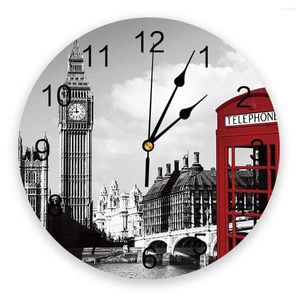 Wall Clocks London Phone Booth Design Silent Home Cafe Office Decor For Kitchen Art Large 25cm