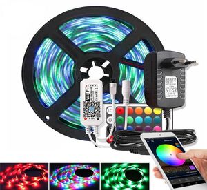 音楽Bluetooth WiFi RGB LEDストリップライト2835 DC 12V防水5m 60 LED MリボンLEDダイオードテープコントローラーパワーADAPTER6196804