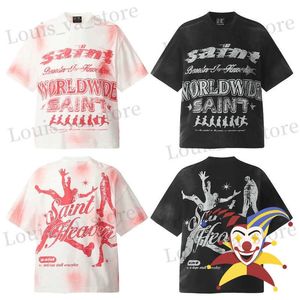 メンズTシャツタイ染色レッドセントマイケルTシャツの男性女性フル印刷特大洗浄トップTS TシャツT240408