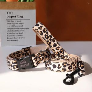 Dog Collars Personalized Leopard Green Field Pet Collar Camouflage Nylon Printed Free Engraved ID Leash Set Adjustable For Dogs