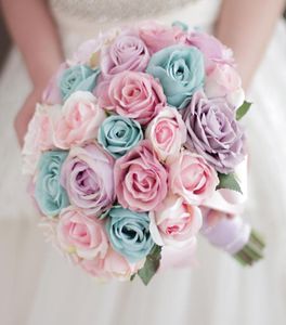 Custom candy color wedding bouquet with pink purple blue roses Bridal Bouquet Flower Ball2065995