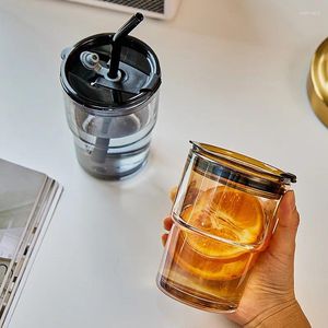 Vinglasögon Bubble Te Glass Cup med lock och halm för champagne Kall kaffekoppar Partihandel Söt muggmuggar espresso