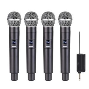 Microfones Professional 4 -kanaler UHF Fast frekvens Trådlös mikrofonhandhållen Karaoke Microphone For Party Stage Performance Church