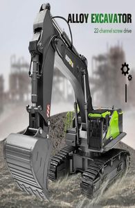 Huina 593 114 RC Excavator Rotation Alloy Green RC Remote Control Truck Tobile Toys Drive Double Track Engineering Vehicle LJ201207181203