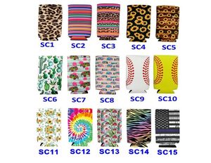 15 Styles Slim Can Sleeve Sunflower Neoprene Isolator Cooler Baseball Can Holder Water Bottle Cover Bottle Case Pouch Leopard FL3920146