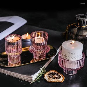 Mum Tutucular Vintage Stand Avrupa Mumları Amber Pembe Şeffaf Cam Şamdan Romantik İskandinav Masa Dekor