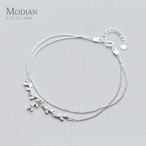 Modian Fashion Sterling Gümüş 925 Bitki Shopetlet Kadınlar İçin Ağaç Şubesi Yapraklar Küçük Top Basit İnce Mücevherat 240408