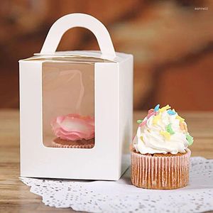 Brocada de presente 5pcs Cupcake Caixa de embalagem transparente janela portátil para eventos de casamento de casamentos de festa de ovo de gema de biscoito crocante saco de cozimento