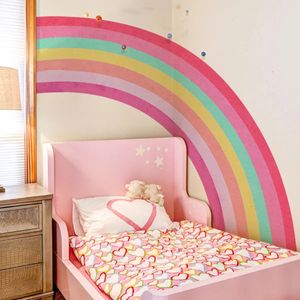 Cartoon Minimalist Five Color Solid Rainbow Background Wall Sticker For Home Bedroom Living Room 240407