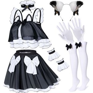 Wannsee Anime Crop Crop Top Princess Skirt Skirt Cosplay Costume Furry Cat Luvas Ear Meias Conjunto