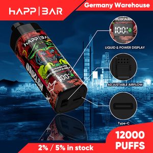 EU USA Warehouse Original 12000 puffs engångsvapel elektronisk cigarettvape penna laddningsbart luftflöde justerbart 16 ml 15 Flaovrs -enhet