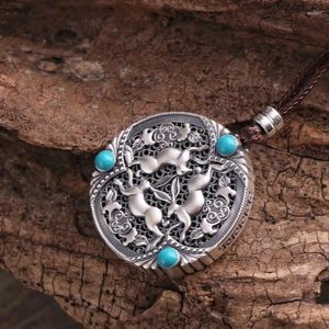 Chains Ethnic Style Enamel Blue 925 Silver Round Pendant Three Small Elk Necklaces For Men And Women Charms Exquisite Banquet Jewelry