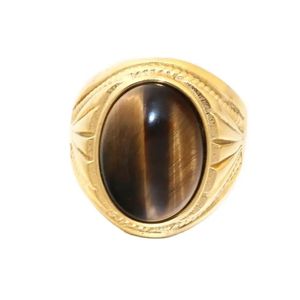Ny 14K Gold Tiger Stone Finger Ring Men and Women Color Fashion Vintage Ring smycken Par Valentine Gift Rings