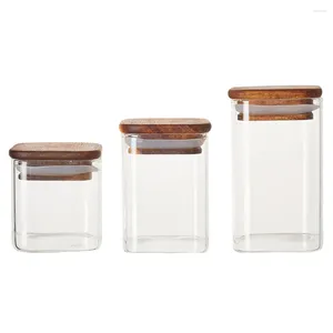 Muggar 3st Clear Glass Jar med lufttätt lock Matbehållare för mjöl kaffebönor te