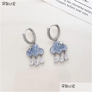 Brincos de garanhão 2pcs fofos nuvem azul cristal hrot breatring estético kawaii zircon ano jóia entrega de presente otymi