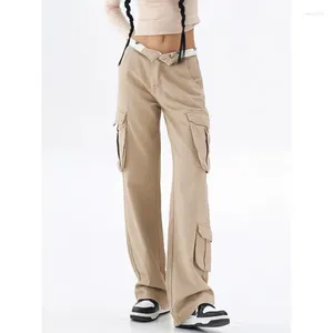 Women's Jeans Khaki Low Waist For Women Y2k Baggy Pocket Harajuku Streetwear Full Length Denim Pants Trousers 2024 N14