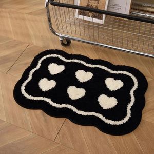 Carpets Heart-shaped Black & White Flocking Bathroom Rug Soft Thick Fluffy Carpet Super Absorbent Non-slip Floor Mat Home Decoration