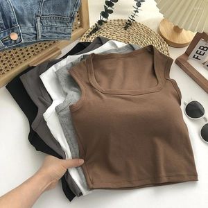 Serpaci camisole Geste a spalla larga in cotone puro Coppa fissa del reggiseno avvolto Trota solido Corso quadrato Collaro quadrato Usura del fondo per le donne