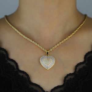 2024 New Bling Cz Paved Two Tone Color Heart Pendant Necklace Iced Out Shiny Cubic Zirconia Hip Hop Jewelry for Girls Women Man Boy Gift