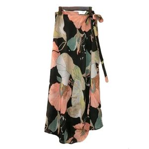 Fashion Cotton Women Floral Print Spódnica Side Krawat na plaży Letni folia wysokiej talii Kwiat Long With Slit 240403