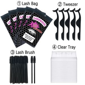 Wholesale Lashwood Eyelash Packaging Bag With Lash Trays Brush Tweezers Applicator Natural Mink lashes Package Custom Bulk 240403