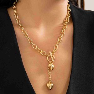 Pendant Necklaces Salircon Punk Heart Shaped Pendant Necklace Womens Fashion O-shaped Chain Buckle Necklace Sexy Chest Chain Body Jewelry Gift240408