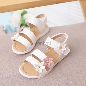 Slipper 2024 Summer New Girls Sandals Kids Floral Sandals with 3 Flowers Princess Sweet for Wedding Party Dress Shoes Kids Sandals 21-36 240408