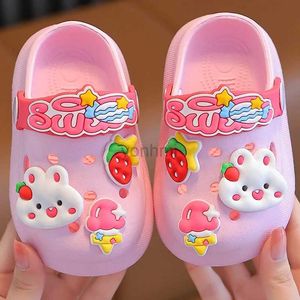 Slipper Summer Kids Sandals Hole Childrens Shoes Slippers Soft Anti-Skid Tecknad Diy Design Hole Baby Shoes Sand Beach For Boys Girls 240408