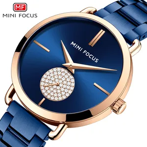Elegante set di diamanti semplici orologio da donna Stampa da sole Waterproof Acciaio Cintura in quarzo Orologio